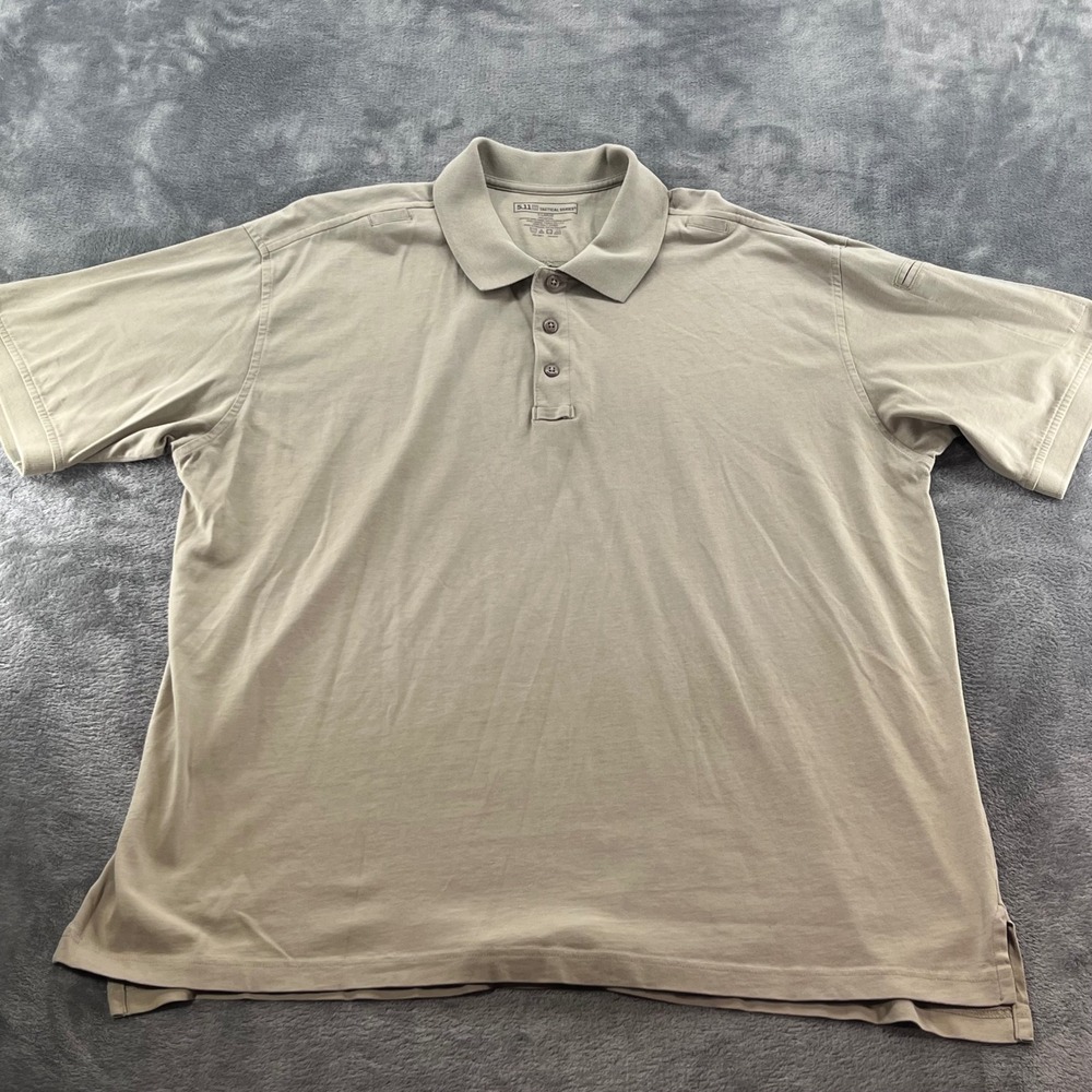 5.11 Tactical Series Mens XL Tan Cotton Short Sleeve Polo Shirt Mic Loops Khaki